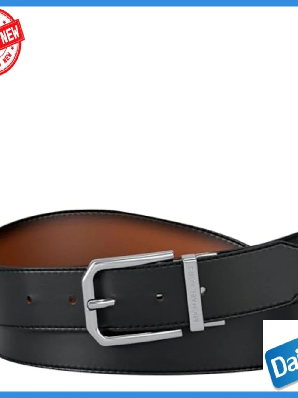 Reversible Leather Belt with Gold Buckle, Size 42, Medium Weight